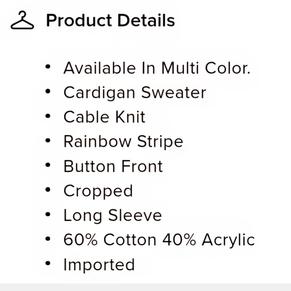 Fashion Nova Rainbow Bliss Cropped Cardigan, Size L - Picture 5 of 11